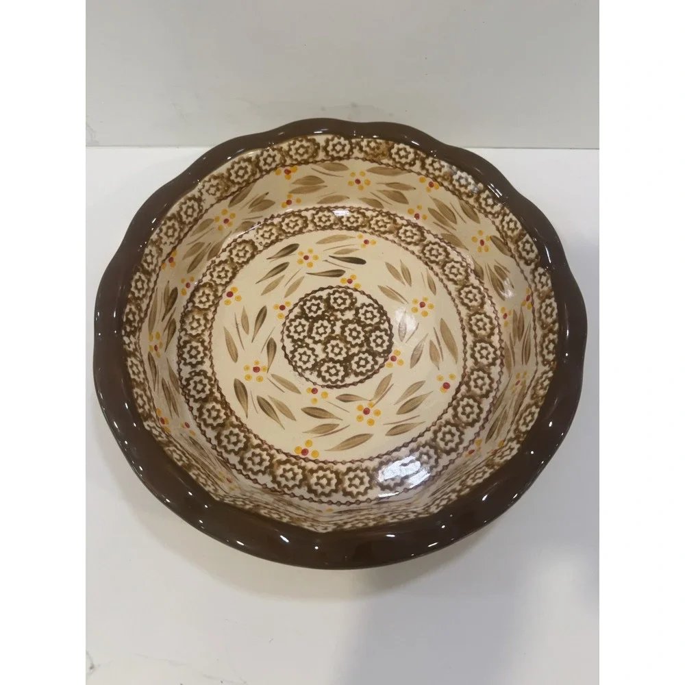 Temptations Old World Pie Plate Deep Dish With Lid Brown 9